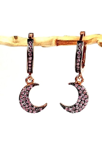 Lila zirkon taşlı hilal figürlü gümüş bayan küpe