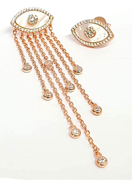 Sedef ve zirkon taşlı Tasarım Gümüş Üzerine rose altın kaplama küpe çifti fiyatları