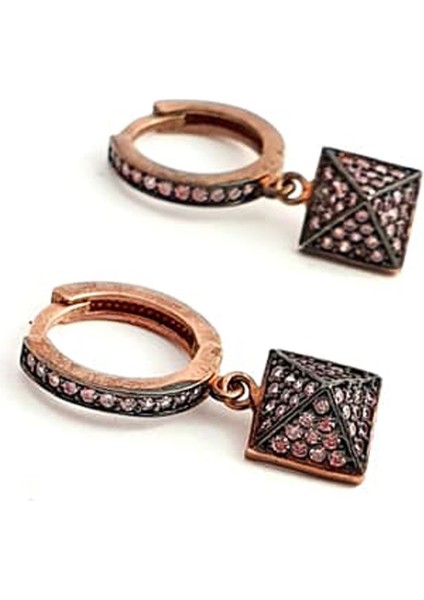 Lila zirkon taşlı üç boyutlu gümüş rose trend küpe