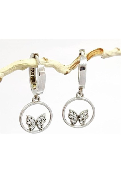 Kelebek Figürlü Zirkon Taşlı Gümüş Küpe