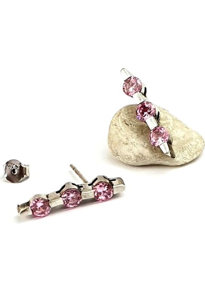 Pembe Zirkon Taşlı 925 Ayar Gümüş Tasarım Küpe fiyatları