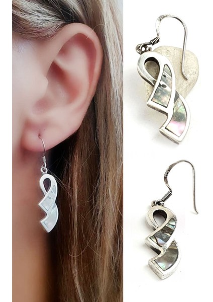 Doğal Okyanus sedefi 925 ayar gümüş tasarım küpe