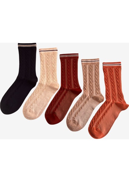 Kadın 5'li Paket Soket Çorap Lacivert Karışık