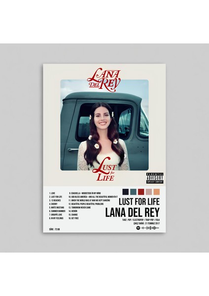 Lana Del Rey - Lust For Life Albüm Spotify Çerçeveli - Çerçevsiz Poster Tablo