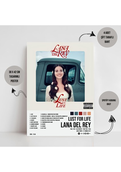 Lana Del Rey - Lust For Life Albüm Spotify Çerçeveli - Çerçevsiz Poster Tablo fiyatları