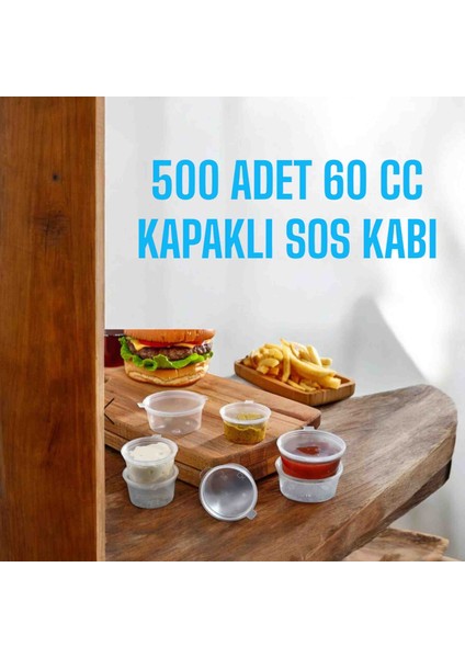 500 Adet 60 cc Kapaklı, Sızdırmaz Sos Kabı ( Et-Kemik Suyu, Bulyonluk, Ketçap-Mayonez-Hardal Kabı )