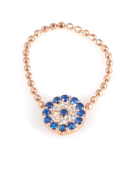 925 Ayar Gümüş Nazar Boncuklu Eklem Yüzük Pembe