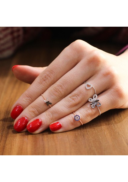 925 Ayar Gümüş Nazar Boncuklu Eklem Yüzük Pembe fiyatları