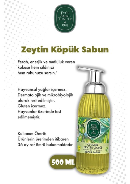 500 ml Ayvalık Zeytin Çiçeği Köpük Sabun 4 ve Rosıe Mendil