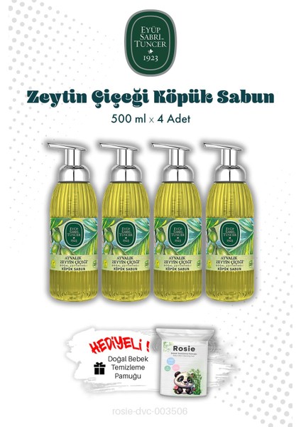 500 ml Ayvalık Zeytin Çiçeği Köpük Sabun 4 ve Rosıe Mendil