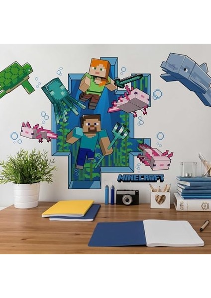 RMK5005GM Minecraft Dev Soy ve Yapıştır Duvar Çıkartması, Mavi, Pembe, Yeşil