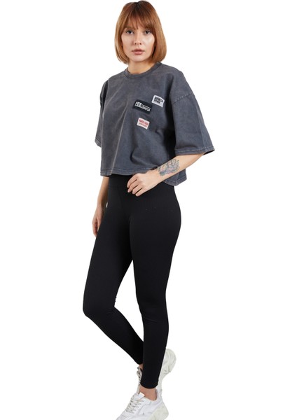 Yıkamalı Armalı T-Shirt Oversize Bol Salaş Crop Tişört fiyatları