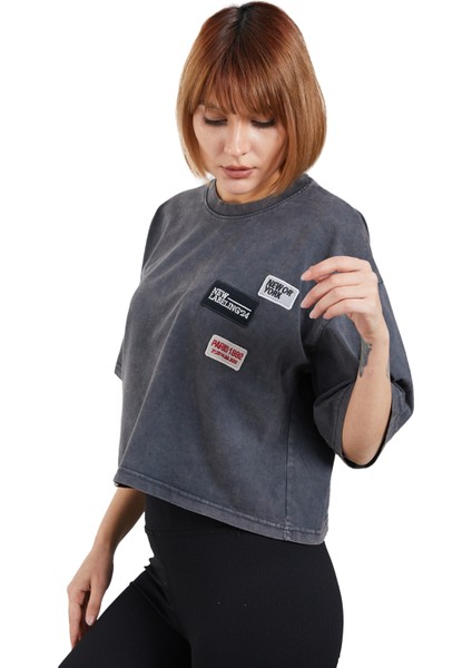 Yıkamalı Armalı T-Shirt Oversize Bol Salaş Crop Tişört fırsatları