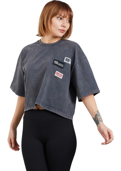 Yıkamalı Armalı T-Shirt Oversize Bol Salaş Crop Tişört indirimleri