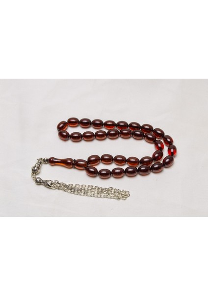 Ateş Kehribar Tesbih 8x11 mm Kapsül Püsküllü Tesbih