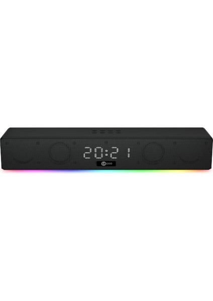 Metrashop DS103 Rgb Bluetooth Stereo Radyo 75DB + Saat/alarm Aux, Flash Bellek, Sd Kart 3D Surround Ses Oyun, Ev, Ofis, Sinema Seyahat 10W Kompakt 41,5 x 7 x 6 cm Soundbar Işıklı Speaker Siyah