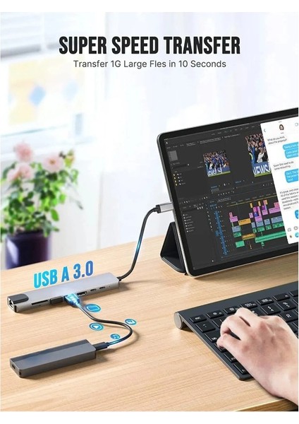 Macbook Pro/air Uyumlu USB Type-C 8 In 1 Hub Dönüştürücü Çevirici Çoklayıcı USB Hdmı Micro Sd 8 Girişli