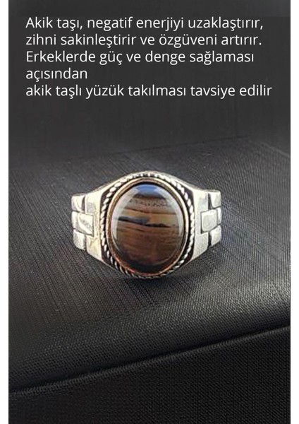 Akik Taşlı 925AYAR Gümüş Tasarım Çivi Erkek Yüzük