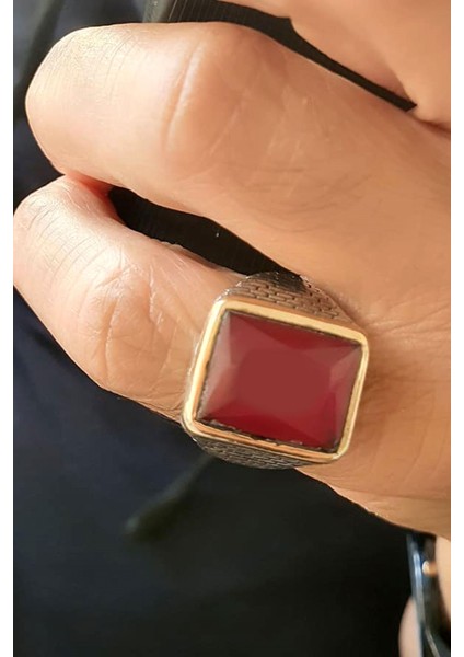 Akik Taşlı Modern Gümüş Erkek Yüzük