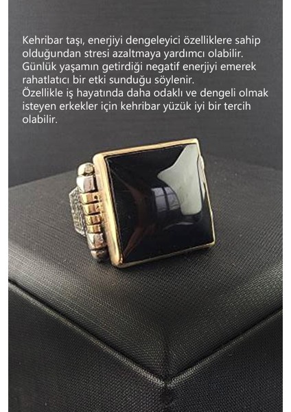 Kehribar Taşlı Tasarım Gümüş Yüzük