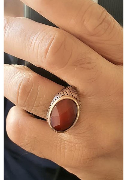 Akik Taşlı Gümüş Modern Erkek Yüzük
