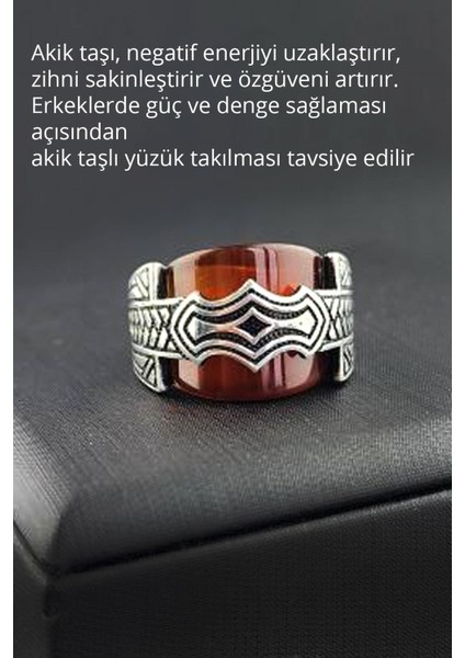 Akik Taşlı Gümüş Erkek Yüzük