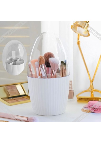 1 Adet Kapaklı Şık ve Minimalist Yapılı 7 Bölmeli Toz Geçirmeyen Makyaj Fırça Organizeri