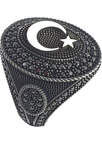 Oniks Taşlı 925 Ayar Gümüş Ay Yıldız Yüzük fırsatları