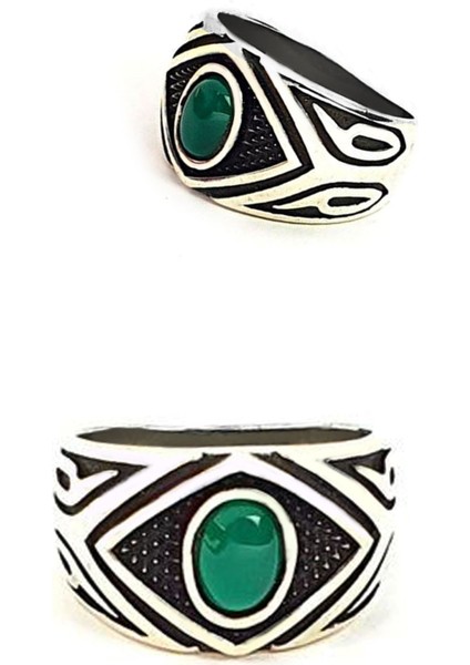 yesil akik taşlı gümüş erkek yüzük