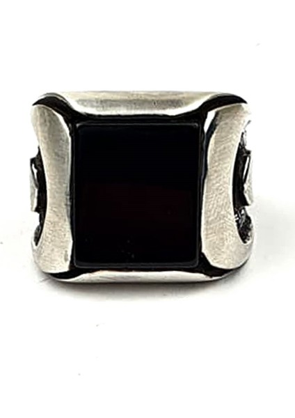 Oniks taşlı gümüş tasarım erkek yüzük