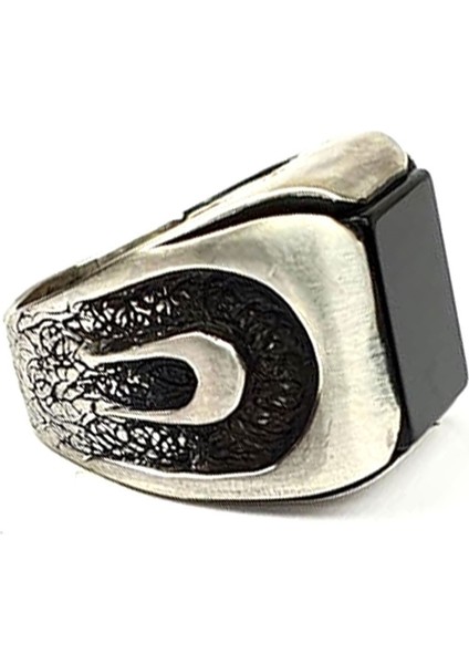 Oniks taşlı gümüş tasarım erkek yüzük modelleri