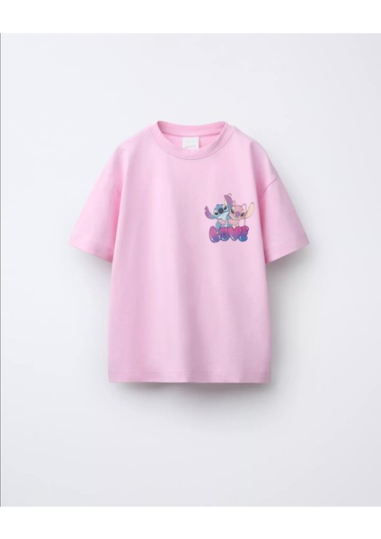 Stitch Baskılı Kız Çocuk T-Shirt Renk