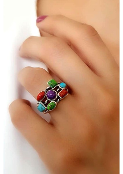 doğal mercan turkuaz taşli tasarim yuzük