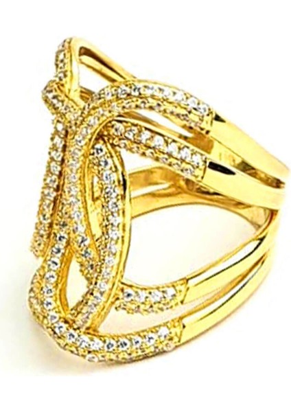 Zirkon taş detaylı gümüş üzerine altın kaplama lüks yüzük fiyatları