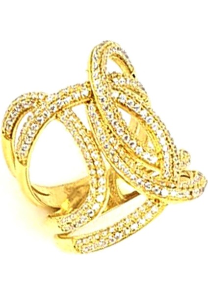 Zirkon taş detaylı gümüş üzerine altın kaplama lüks yüzük modelleri