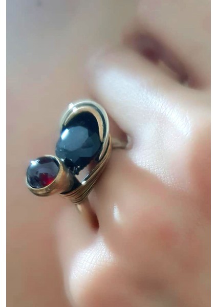Dumanlı kuvars ve granat taşlı özel tasarım el işi gümüş yüzük fiyatları