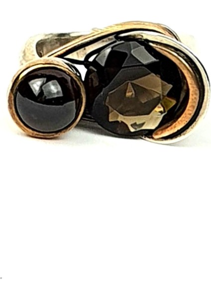 Dumanlı kuvars ve granat taşlı özel tasarım el işi gümüş yüzük modelleri