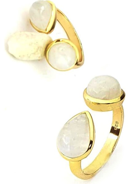 Ay taşlı gümüş altın kaplama ayarlanabilir yüzük fiyatları