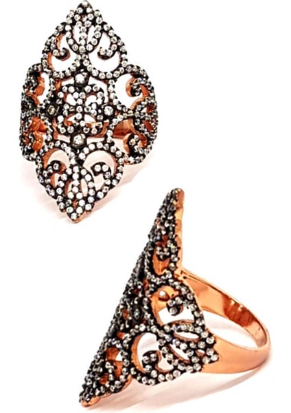 Zirkon taşlı elmas montur gümüş üzerine rose altın kaplama yüzük fiyatları