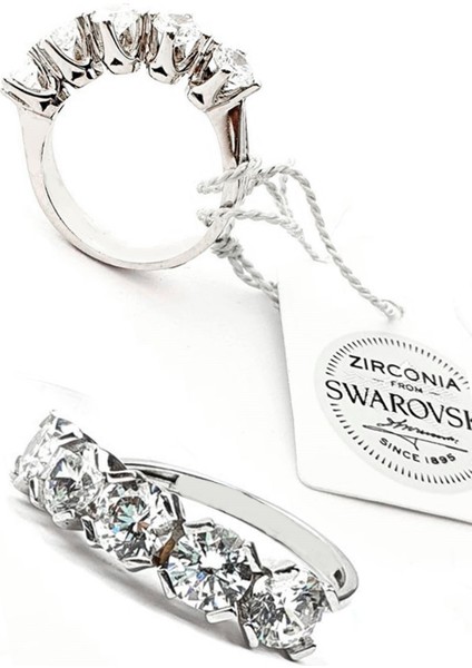 swarovski taşlı gümüş beş taş yüzük
