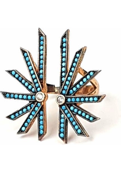 Modern turkuaz taşli tasarım ayarlanabilir gümüş yüzük fiyatları