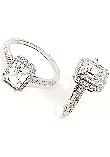 Baget Kesim Swarovski Taşlı Gümüş Bayan Tek Taş Yüzük