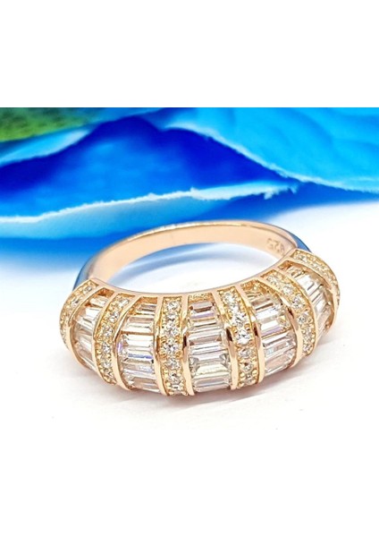 Swarovski Taşlı Italyan Tasarımı 925 Ayar Gümüş Rose Yüzük fiyatları