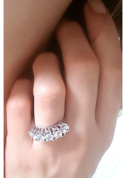 swarovski taşlı gümüş beş taş yüzük