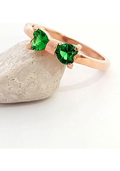 zirkon taşlı rose altın kaplama gümüş yüzük