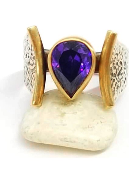 Ametist Taşlı Gümüş Tasarım Yüzük