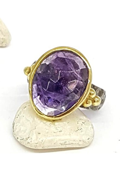 Ametist Taşlı Tasarım Gümüş Yüzük