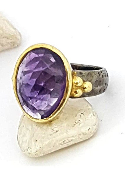 Ametist Taşlı Tasarım Gümüş Yüzük fiyatları