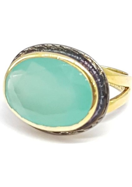 Kalsedon Taşlı Gümüş Altın Kaplamalı Yüzük fiyatları