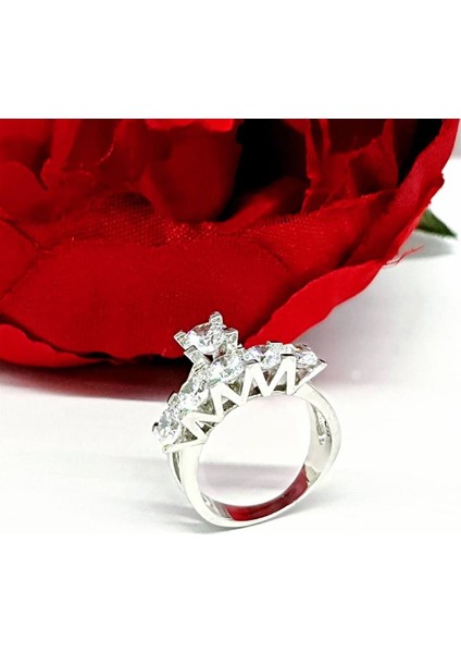 Tek Taş ve Beş Taş Bitişik Gümüş Yüzük